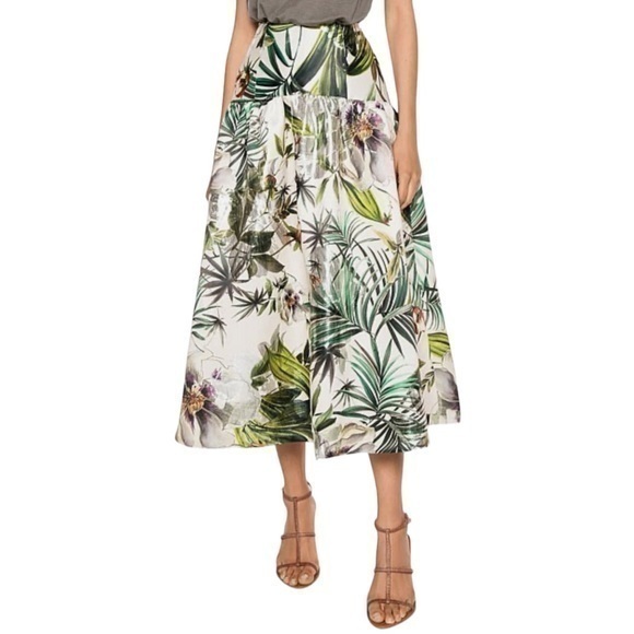 Veronika Maine Palm Greenery Jaquard Midi Skirt‎ Size 12 - Picture 1 of 14